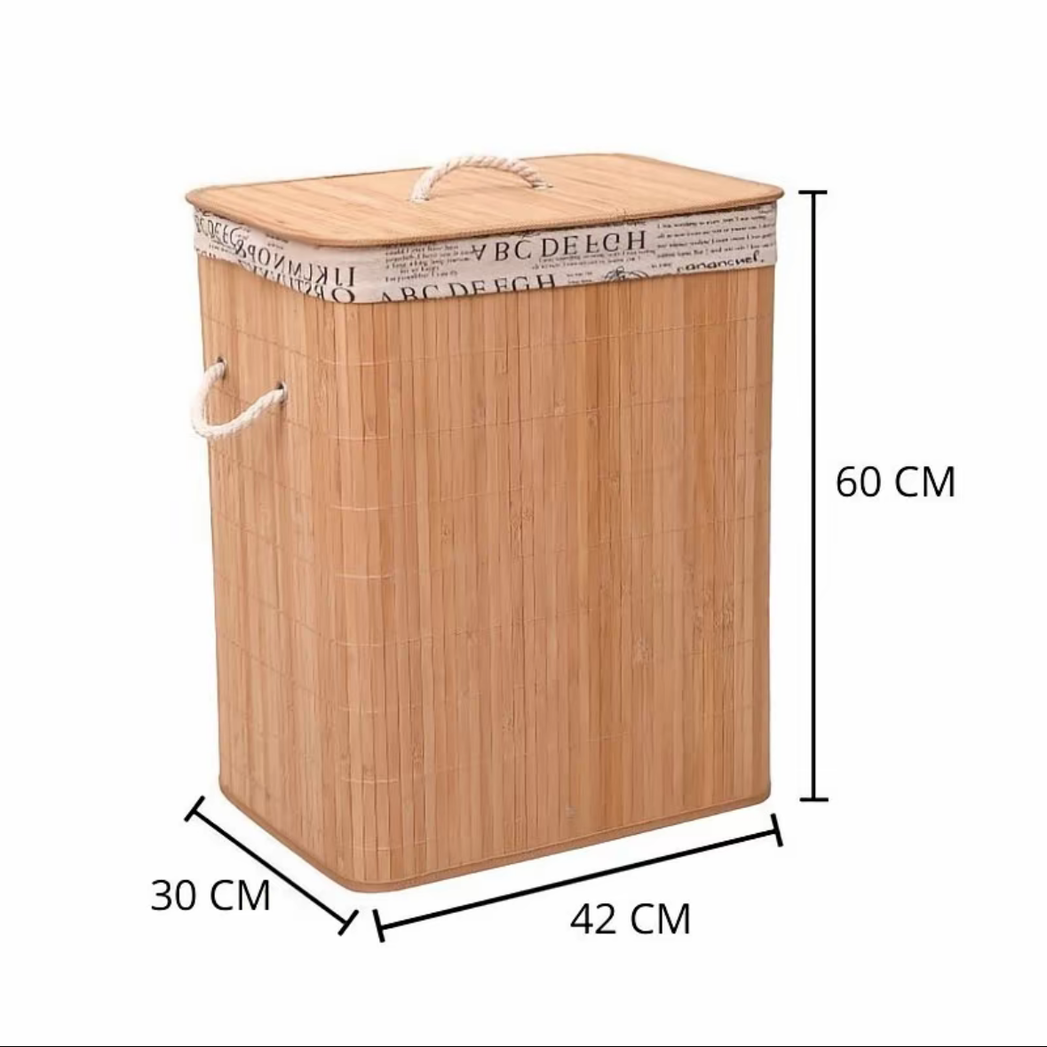 Cesto de Roupa Suja em Bambu com Tampa e Saco Removível – 42x30x60cm