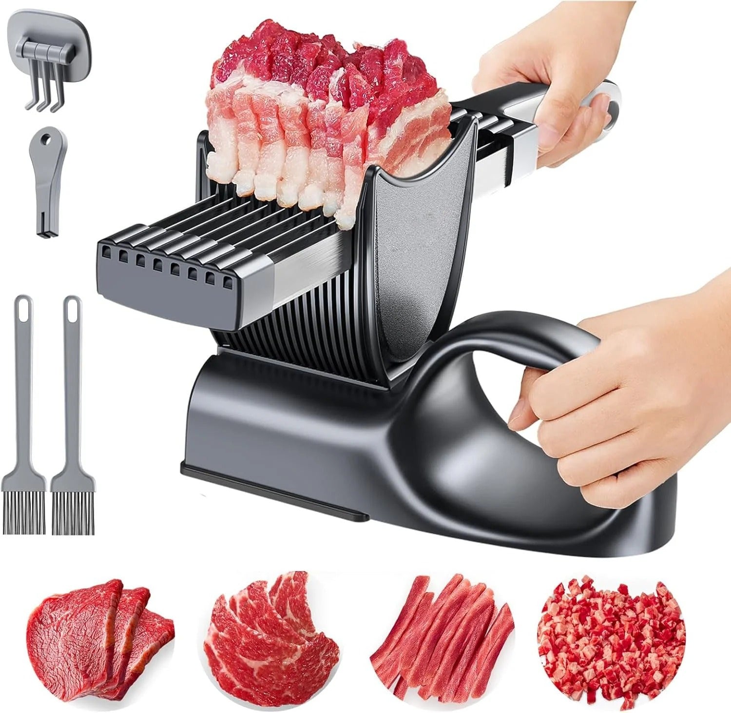 Conjunto de fatiador de carne manual e afiador de facas – Aço inoxidável