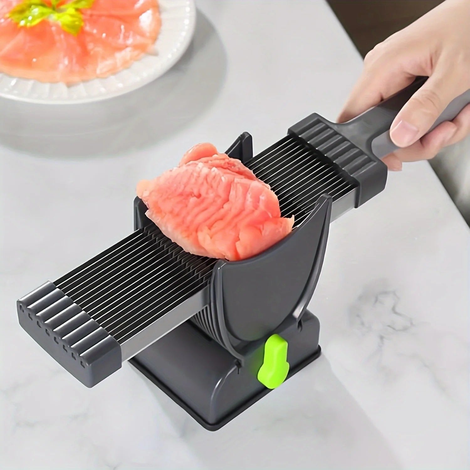 Conjunto de fatiador de carne manual e afiador de facas – Aço inoxidável